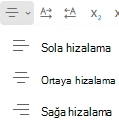 Hizalama menüsü Web üzerinde OutlookWeb üzerinde Outlook.