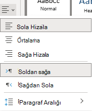 The menu for aligning text in Web için OneNoteWeb için OneNote.