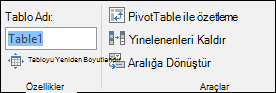 Excel Formül Çubuğu'nda tabloyu yeniden adlandırmaya yarayan Ad Kutusu'nun resmi