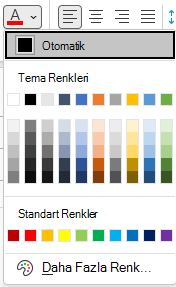 Outlook'ta yazı tipi rengi menüsü.