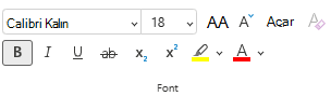Options in the ribbon on the Font menu in Web için PowerPointWeb için PowerPoint için PowerPoint.