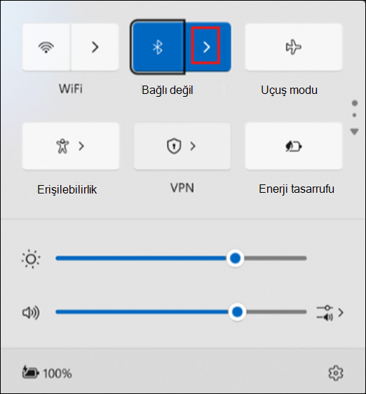 Hızlı Ayarlar'daki Bluetooth cihazlarını yönet düğmesi.