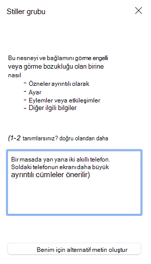 Mac için Outlook Alternatif Metin bölmesi.