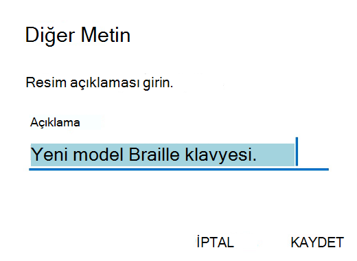 Android için Outlook alternatif metni iletişim kutusu.
