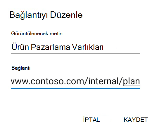 Android için Outlook düzenleme bağlantısı iletişim kutusu.