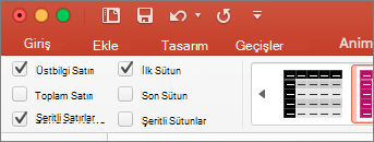 Header Row checkbox selected on the Table Design tab in Mac için PowerPointMac için PowerPoint.