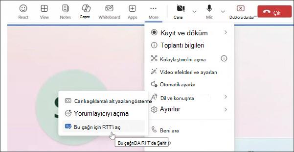 Web üzerinde Teams toplantısı için daha fazla eylem.