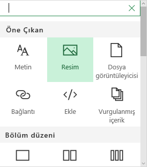 SharePoint’te Resim web bölümü seçiminin ekran görüntüsü.