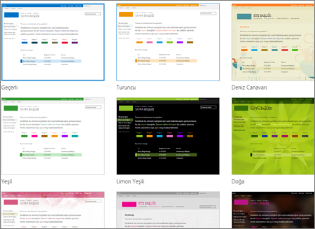 Site şablonu resimlerinin gösterildiği SharePoint Online sayfası