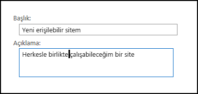 SharePoint Online yeni site başlığı iletişim kutusu