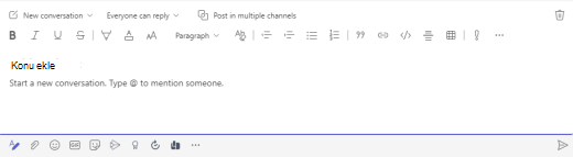 Microsoft Teams'te Konu ekleme metin alanı.