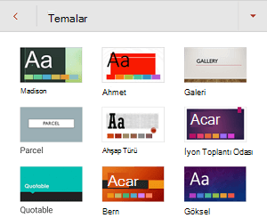 The Themes menu in Android için PowerPointAndroid için PowerPoint.