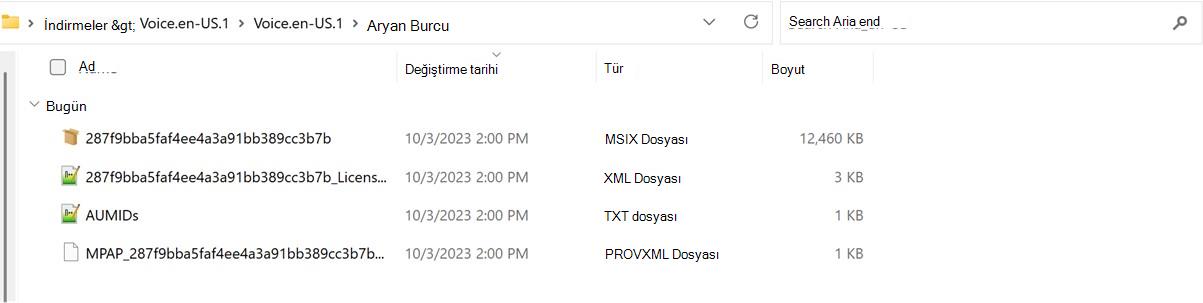 Ses paketi ayıklanan klasörünün ekran görüntüsü.