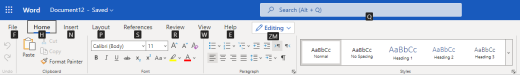 Erişim tuşlarının bulunduğu şerit WordWord for Web