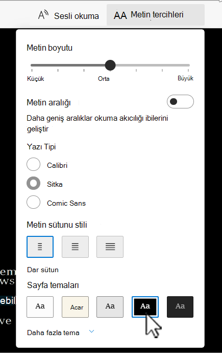 Tam Ekran OkuyucuTam Ekran Okuyucu metinsel tercihler seçenekleri in WordWord