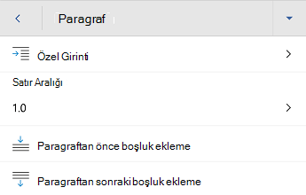 Android için WordAndroid için Word paragraf biçimlendirme menüsü