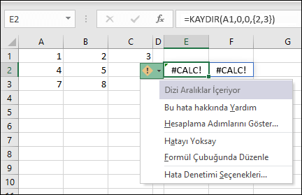 #CALC! hata - Dizi Aralık İçerir