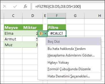 #CALC! hata - Boş Dizi