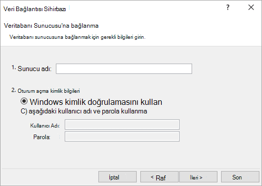 Veri Bağlantı Sihirbazı ekranı 1