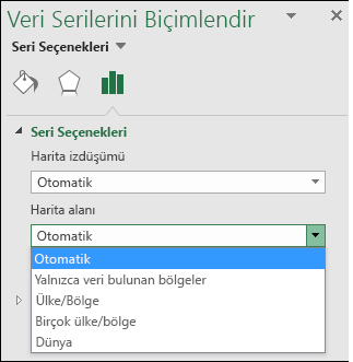 Excel Harita grafiği Harita Alanı seçenekleri