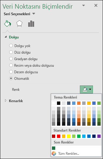 Kategori grafikleri için Excel Harita grafiği renk seçenekleri