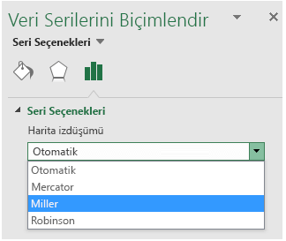 Excel Harita grafiği Projeksiyon seçenekleri