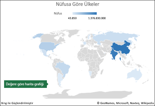 Değer verisi ile Excel Harita Grafiği
