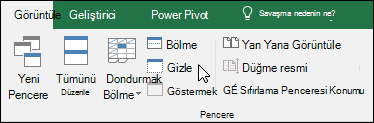Görünüm Pencereleri > Gizle>/Göster seçeneğinde çalışma kitabını gizleme veya gösterme.