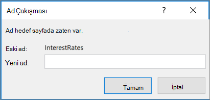 Çakışan aralığı yeniden adlandırma