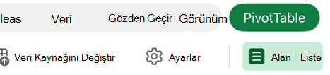 iPad'de PivotTable sekmesindeki alan listesi düğmesinin resmi