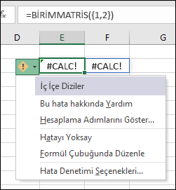 İç içe dizi #CALC! hatası