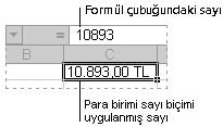 Formül çubuğu ve ilgili hücre