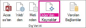 Veri sekmesindeki Diğer Kaynaklardan düğmesi