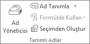 Formüller sekmesindeki Tanımlı Adlar grubu