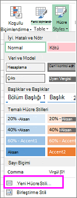 Yeni hücre stili seçeneği