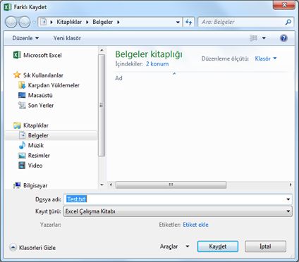 Farklı Kaydet iletişim kutusu