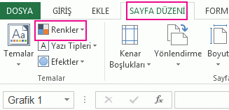Sayfa Düzeni sekmesindeki Tema grubunda Renk düğmesi