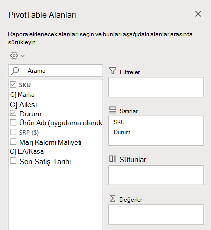 TPivotTable AlanlarıWeb için ExcelWeb için Excel