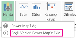 Seçili Verileri Power Map’e Ekle komutu