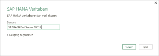 SAP HANA Veritabanı iletişim kutusu