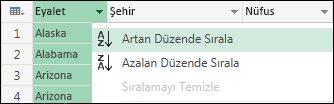 Sıralama düzenini seçin