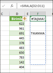 #SPILL! hatası - Taşma aralığı boş değil