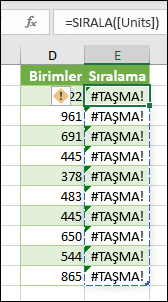 #SPILL! hata - Tablo formülü