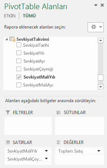 PivotTable Alan Listesi