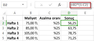 D sütunundaki yüzde sonuçları