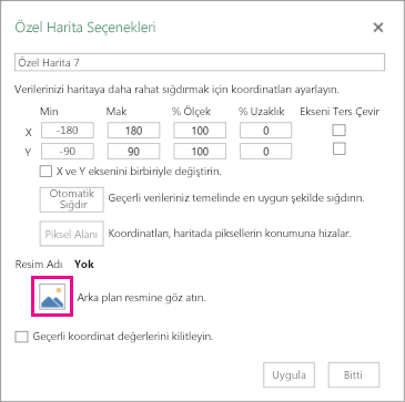 Özel eşleme seçenekleri iletişim kutusu