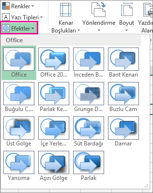 Sayfa Düzeni sekmesindeki Tema Efektleri
