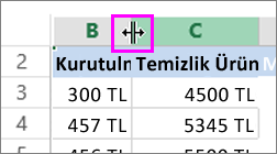 sütun genişliğini değiştirme