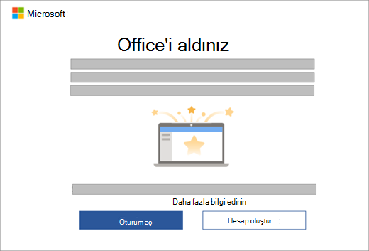 Office lisansı bulunan yeni bir cihazda bir Office uygulamasını açtığınızda görünen iletişim kutusunu gösterir.