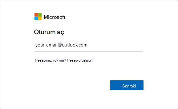 Office'le ilişkilendirilmiş e-posta adresini girin.